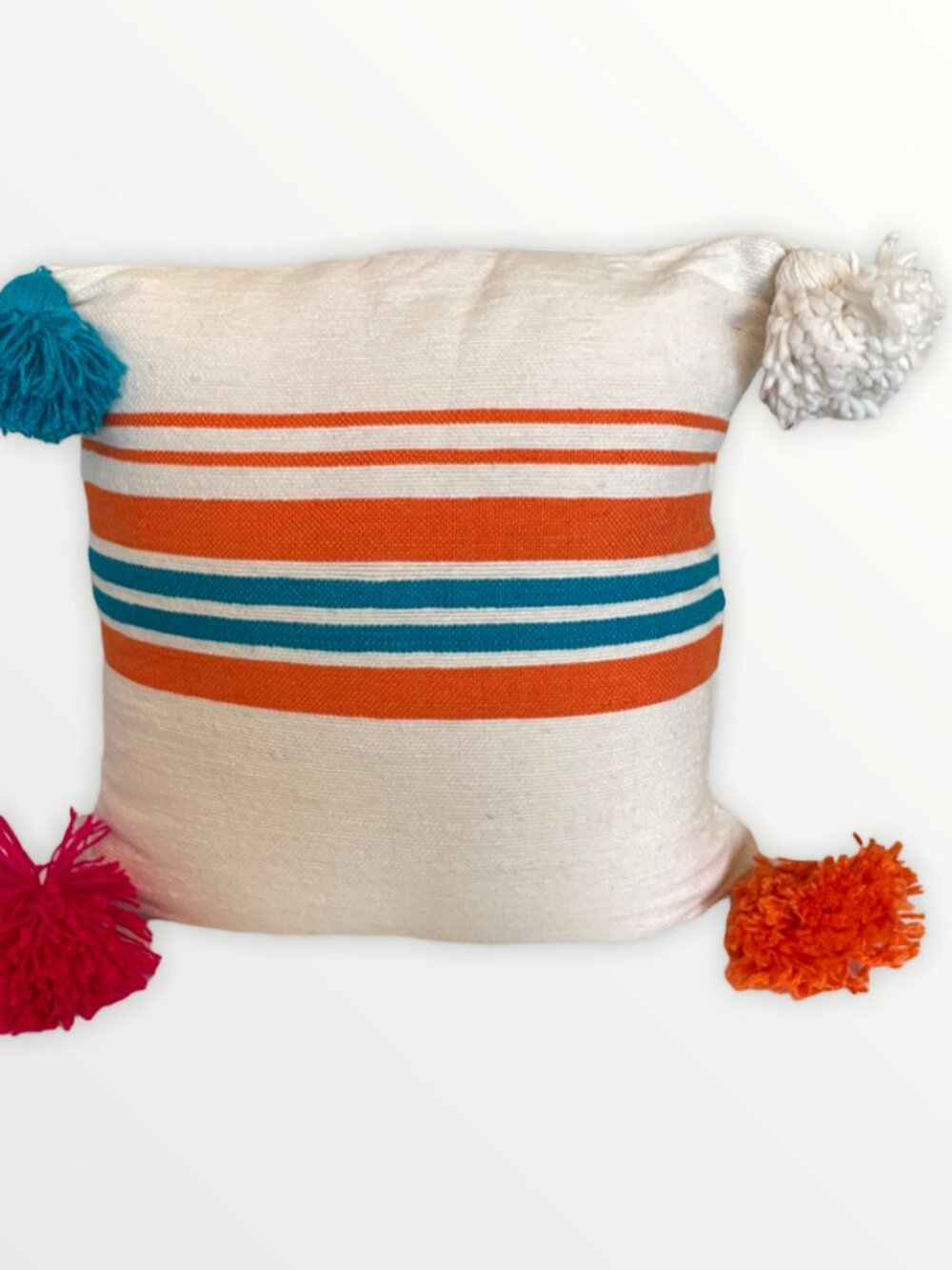 Berber pillow cover with big colorful pompoms